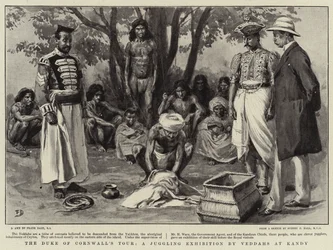 Il tour del Duca di Cornovaglia, una mostra di giocoleria dei Veddahs a Kandy